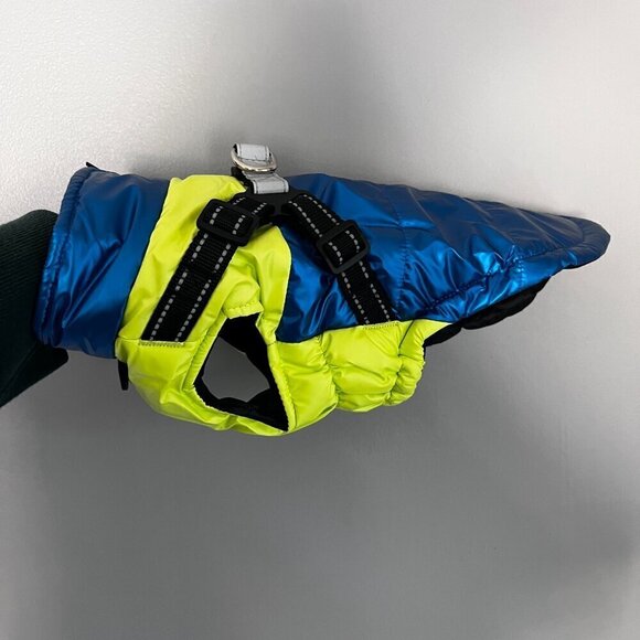 DUOMM Metallic Blue Green Dog Puffer Winter Jacket Size Medium Reflective - Picture 5 of 8